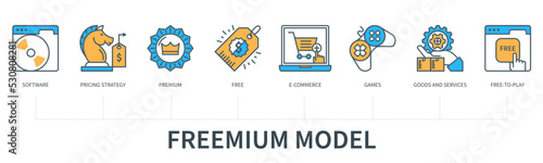 Freemium model concept with icons in minimal flat line style