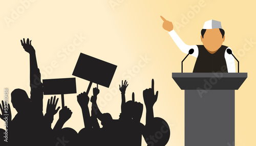 Indian politician delivering speed during election period, vector illustration.