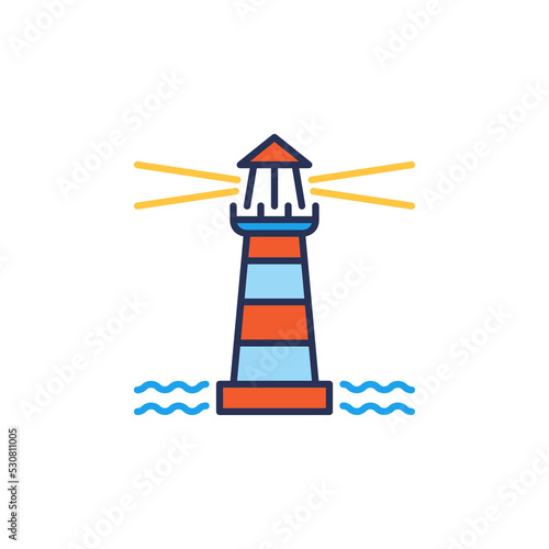 Lighthouse with Light in Ocean vector concept colored icon
