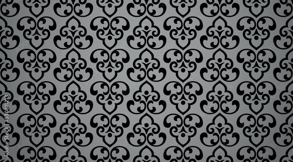 Flower geometric pattern. Seamless vector background. Black and gray ornament Flower geometric pattern. Seamless vector background. Black and gray ornament
