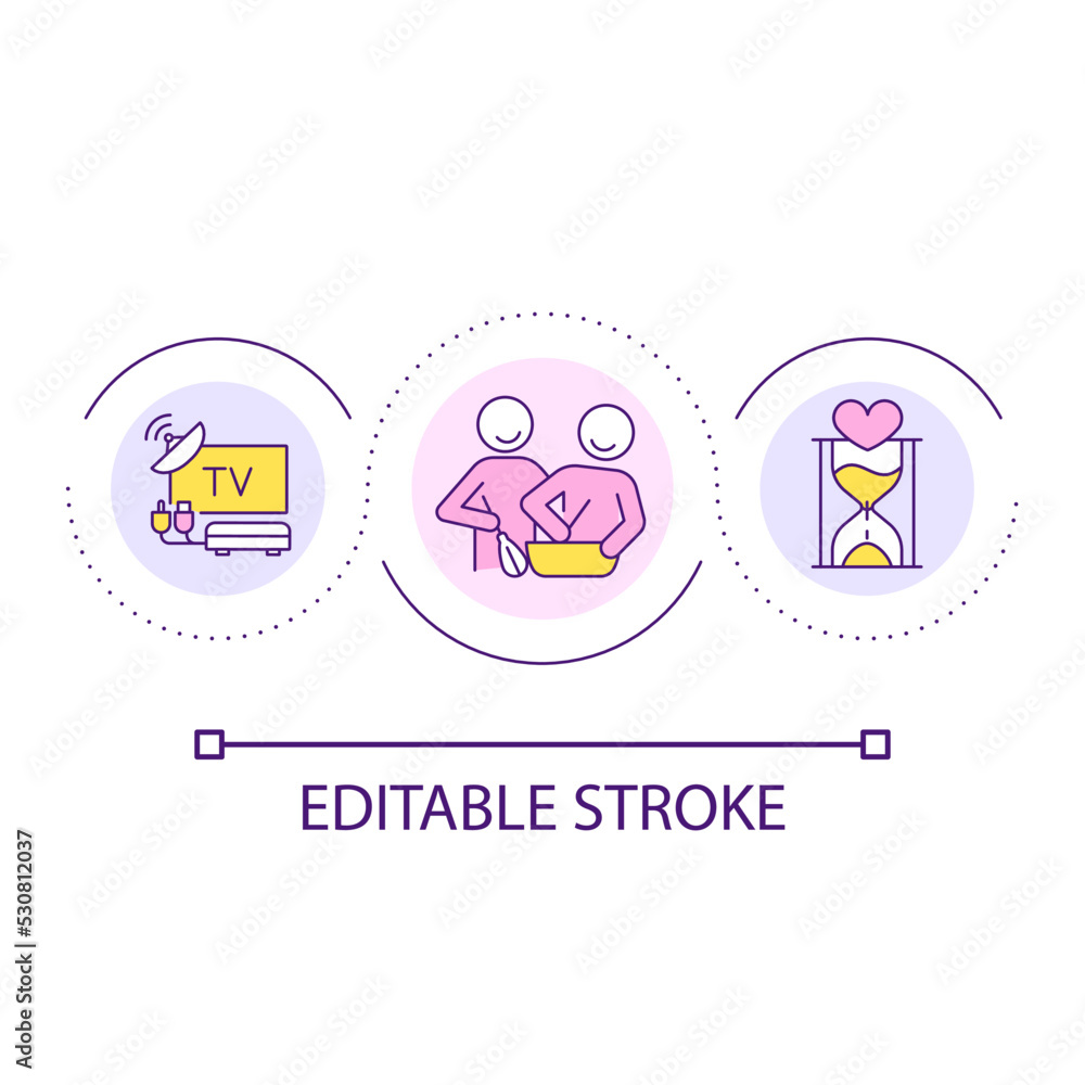 Relationship goals loop concept icon. Cooking together abstract idea thin line illustration. Intimate activity. Culinary show. Isolated outline drawing. Editable stroke. Arial font used