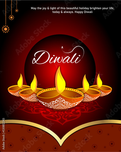 happy diwali card red background design