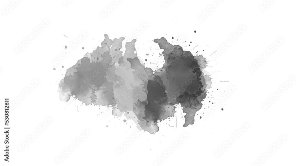 Ink brush stroke transition. Ink splash. Watercolor ink spot appears. Abstract ink brush blot, splat, fluid art, overlay, alpha matte composition, spreading brush stroke. Ink brush stroke transition. Ink splash. Watercolor ink spot appears. Abstract ink brush blot, splat, fluid art, overlay, alpha matte composition, spreading brush stroke.