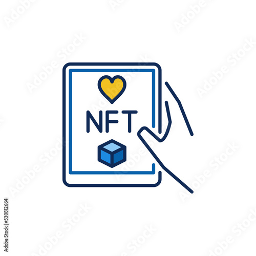 NFT on Tablet Screen vector Non fungible Token Digital Technology colored icon