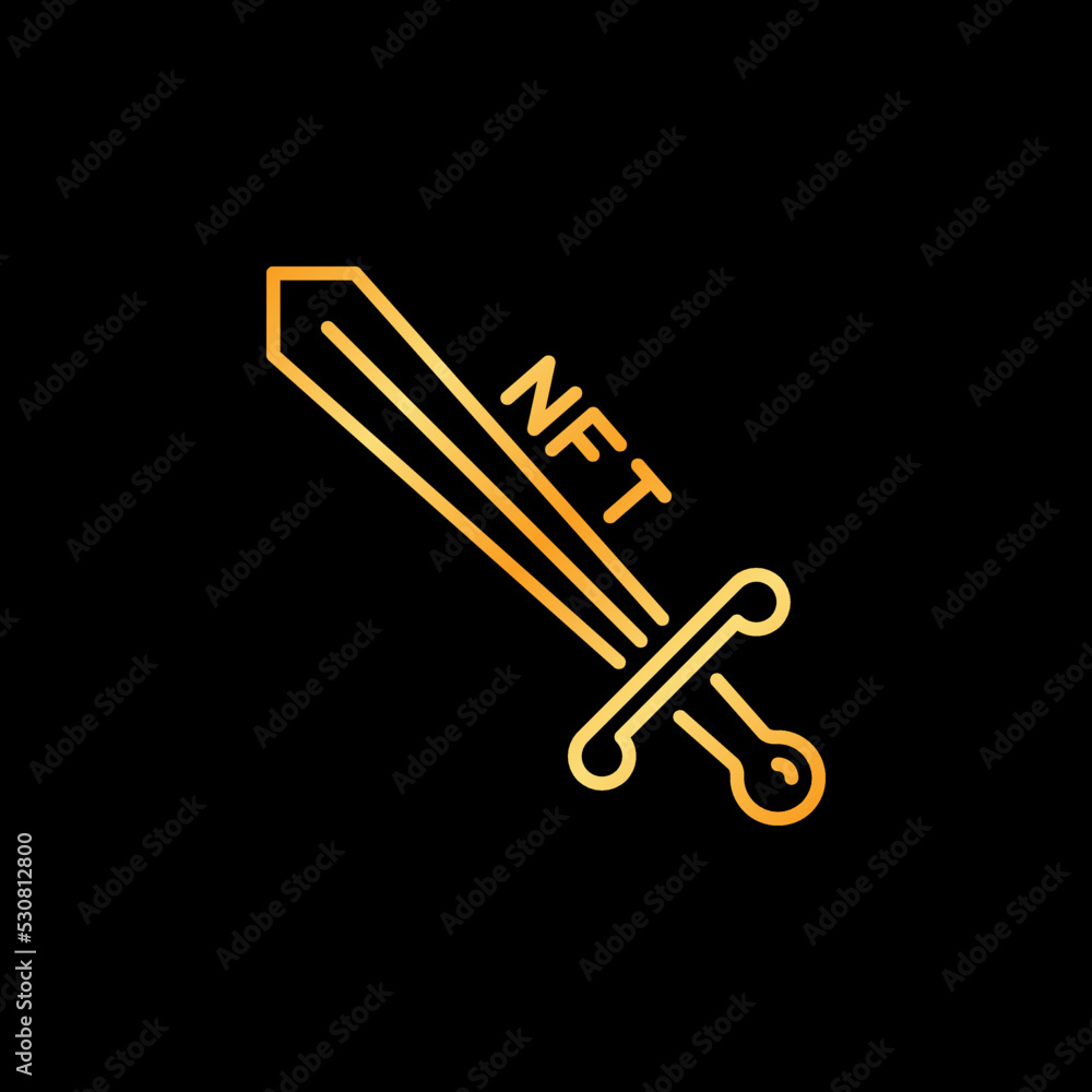 NFT Sword Video-Game Asset outline golden icon. Vector line sign NFT Sword Video-Game Asset outline golden icon. Vector line sign