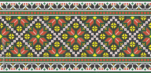 Vector template for embroidery with mesh, Ukrainian ornament, border. Frame pattern of the Slavic peoples. Cross embroidery.