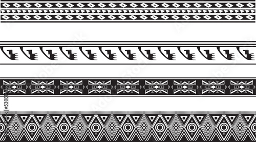 Vector monochrome set of seamless borders, native american frames. The endless pattern of the peoples of Central and South America, the Aztecs, the Maya, the Incas.