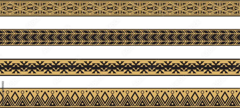 Vector set of gold and black native american ornamental seamless borders. Framework of the peoples of America, Aztecs, Maya, Incas.. Vector set of gold and black native american ornamental seamless borders. Framework of the peoples of America, Aztecs, Maya, Incas..