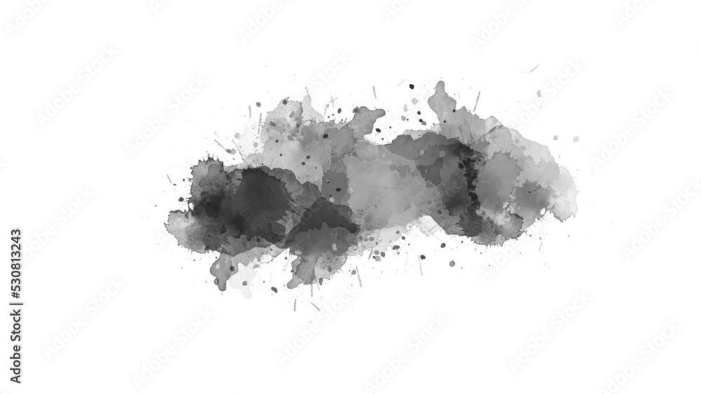 Ink brush stroke slow motion transition. Ink splash. Watercolor ink spot appears. Abstract ink brush blot, splat, fluid art, overlay, alpha matte composition, spreading brush stroke. Ink brush stroke slow motion transition. Ink splash. Watercolor ink spot appears. Abstract ink brush blot, splat, fluid art, overlay, alpha matte composition, spreading brush stroke.