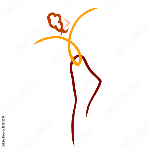 birdlike woman doing gymnastics or dancing, color abstract pattern