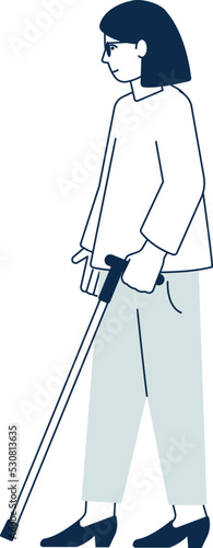 Blind person. Woman in sunglasses and walking cane