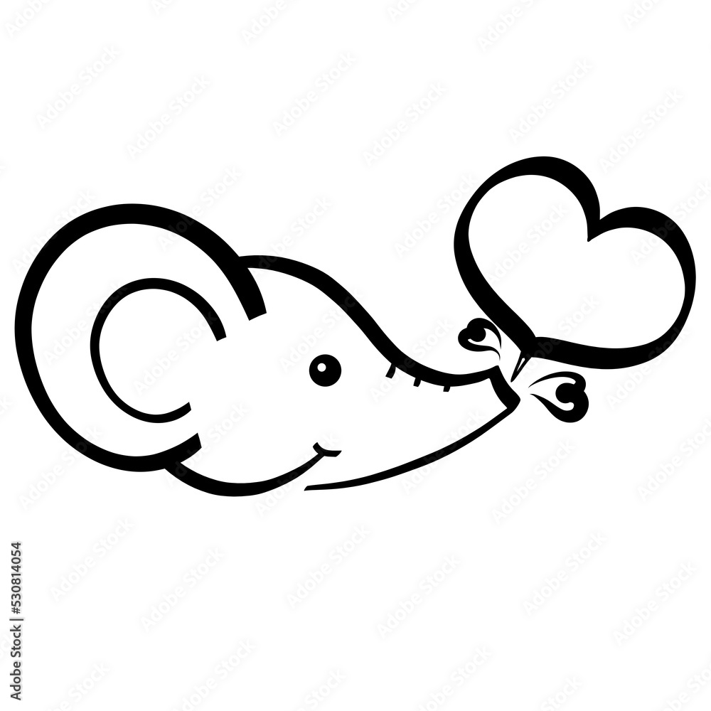 cute little happy baby elephant blows out heart with trunk, romantic black logo cute little happy baby elephant blows out heart with trunk, romantic black logo