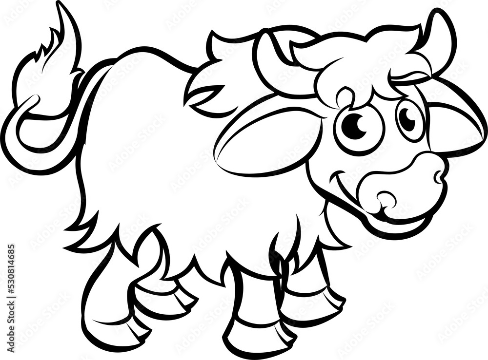 Fototapeta premium A yak animal cartoon character outline coloring illustration