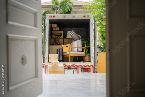 the back of a truck carrying goods moving house photo