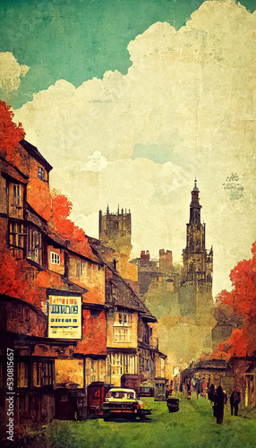 Vintage tourism poster about English cities and travel in England and its architectural history #530815657