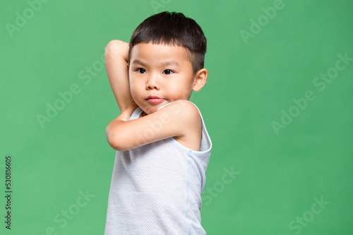 Asian little boy feeling annoying