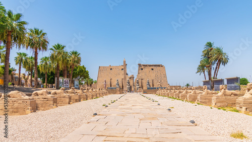 Luxor, Egypt; August 22, 2022 - The Avenue Of The Sphinxes, leading to the beautiful Luxor Temple in the middle of Luxor town, Egypt.