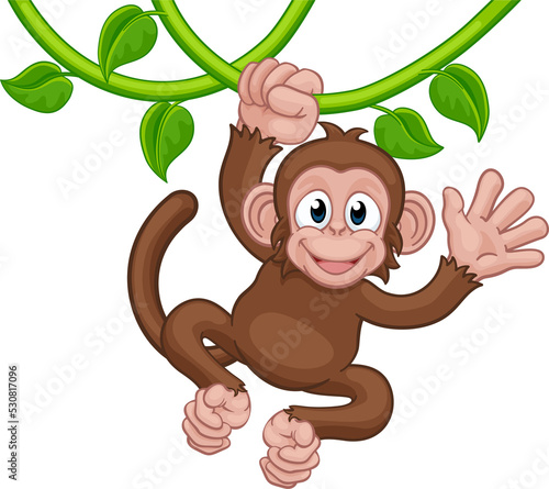 Monkey Singing On Jungle Vines Waving Cartoon