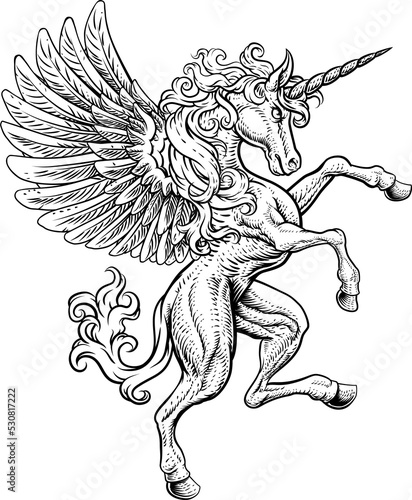 Pegasus Unicorn Rearing Rampant Crest Wings Horse photo