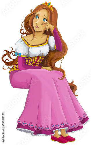 cartoon scene with princess queen isolated illustration for children