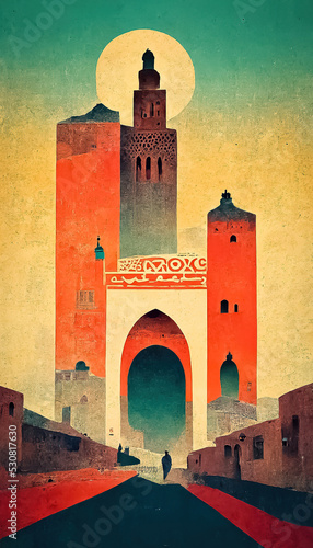 Old tourist poster on the North of Africa corresponding to Morocco, Tunisia and Algeria