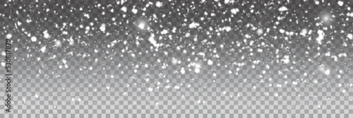 Snow. Vector transparent snow background. Winter and New Year snow decoration with panorama view.