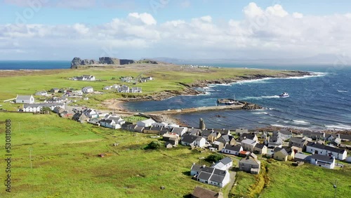 Aerial view of the Tory Island West Town and harbour, County Donegal, Republic of Ireland photo