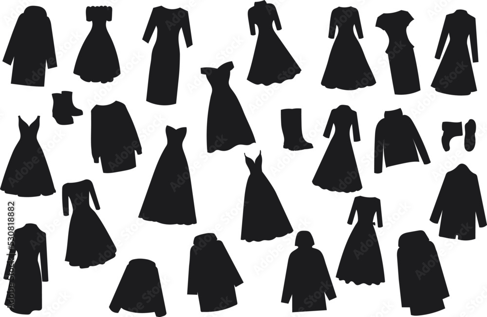 silhouette clothes set on white background vector silhouette clothes set on white background vector