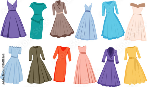 women's clothing dresses set,isolated vector