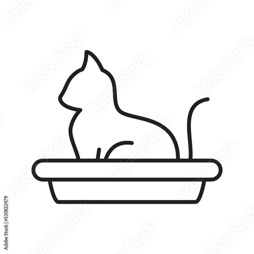 Cat litter linear vector icon, white background.