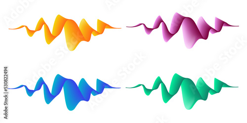 Set of abstract multicolored waves on white background. Electronic color sound waves. Vector illustration. Banner, poster design.