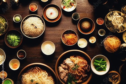 korean food on table 3d illustration