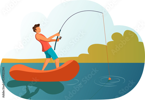 fisherman on the boat illustration