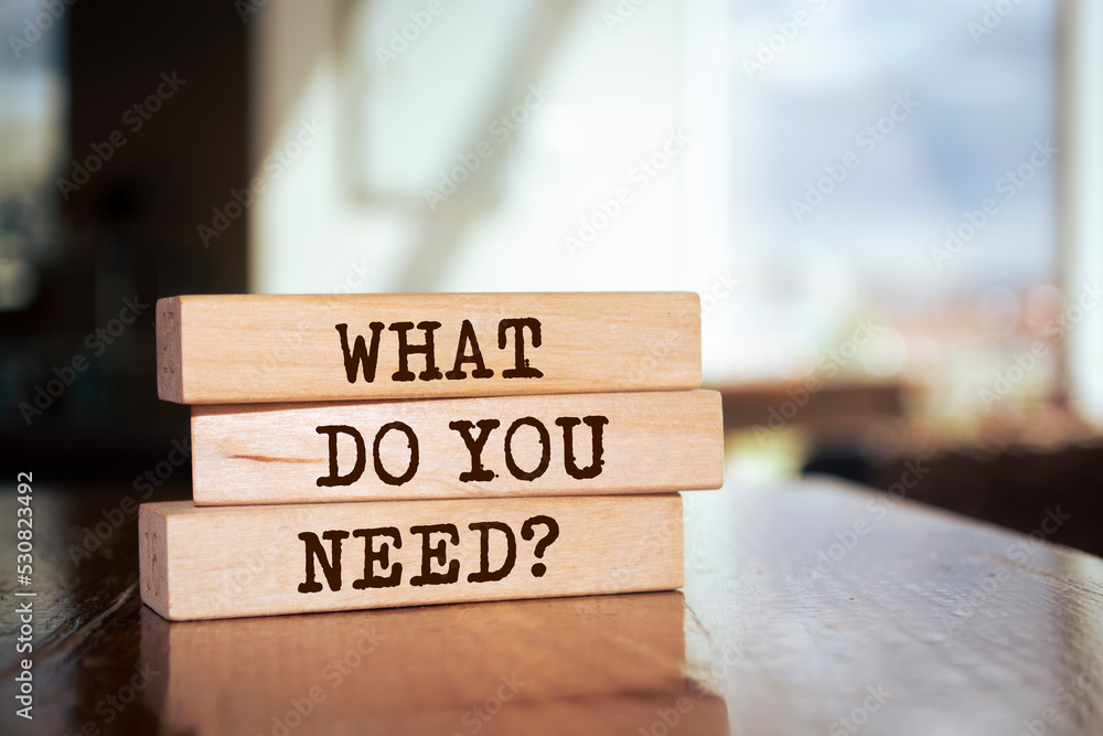 Wooden blocks with words 'WHAT DO YOU NEED?'. Wooden blocks with words 'WHAT DO YOU NEED?'.