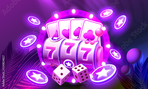 Casino slots machine winner, jackpot fortune of luck, 777 win banner. Vector