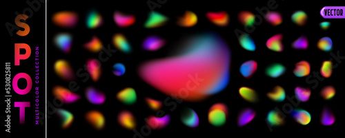 Abstract Gradient with blur effect. Set of spot blurred multicolored brush strokes. Colorful fluid paint. Collection holographic chameleon design palette of shimmering color. vector illustration