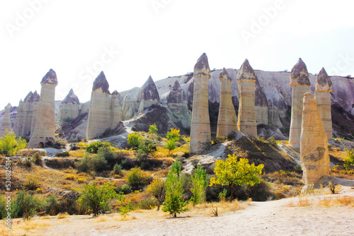 Awesome view of rock formations in Pasabag valley in Cappadocia  Turkey. Fabulous landscape of Goreme Historical National Park. Cappadocia is a popular tourist destination of Turkey.