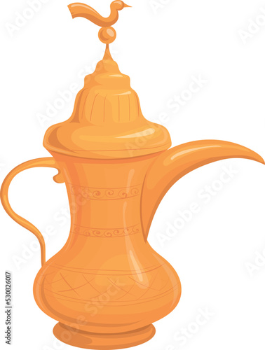 Golden pitcher. Cartoon traditional ancient eastern teapot