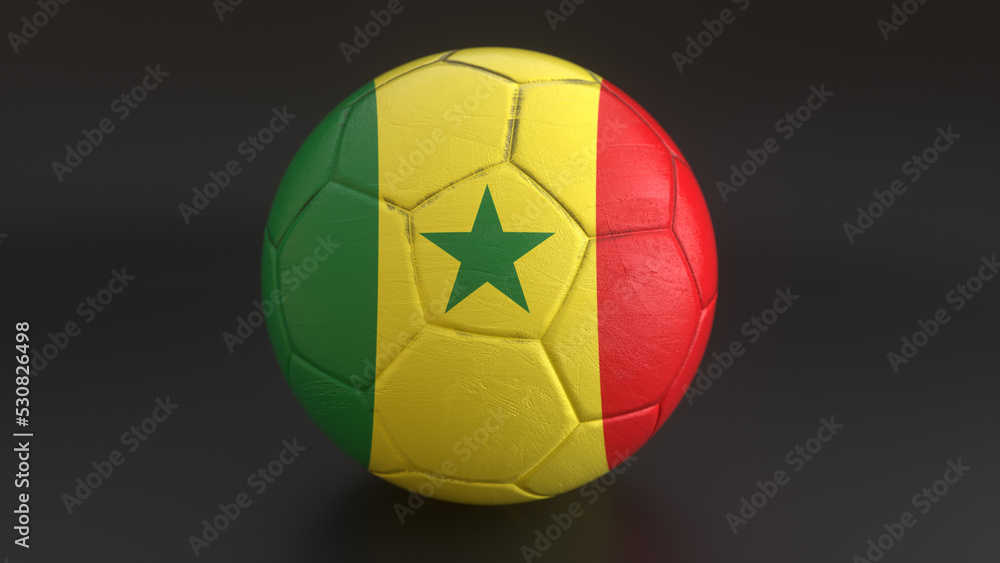 Drapeau du Senegal incrusté dans un ballon de football Drapeau du Senegal incrusté dans un ballon de football