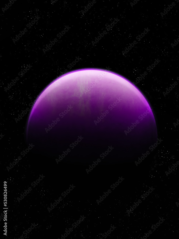 Purple planet with a solid surface and atmosphere. Fantastic exoplanet, sci-fi background. Purple planet with a solid surface and atmosphere. Fantastic exoplanet, sci-fi background.