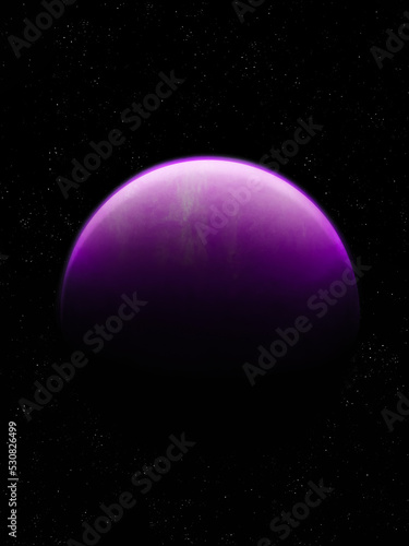 Purple planet with a solid surface and atmosphere. Fantastic exoplanet  sci-fi background. 
