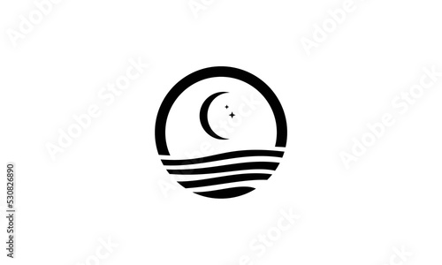 crescent moon and waves logo design. luxury linear outline style.