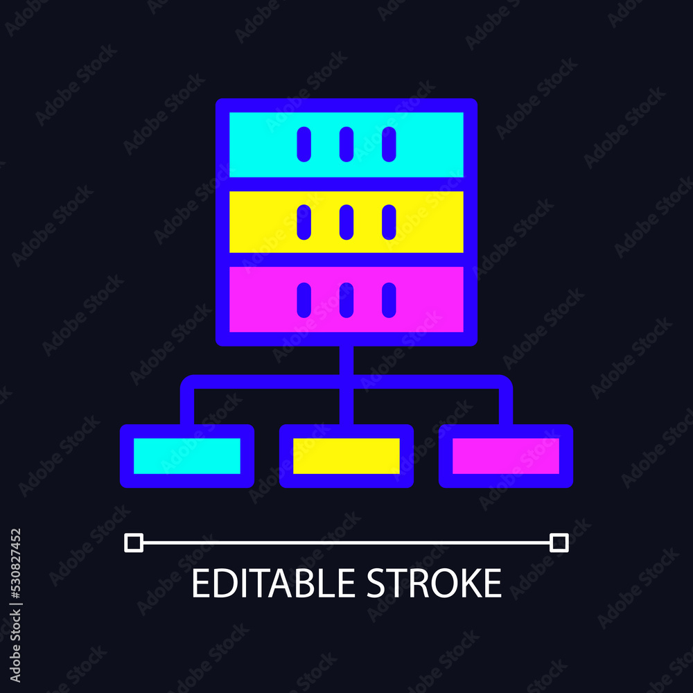 Data set technology RGB color icon for dark theme. Virtual storage for information. Data mining. Simple filled line drawing on night mode background