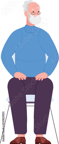 Old man sit on chair. Bearded senior character