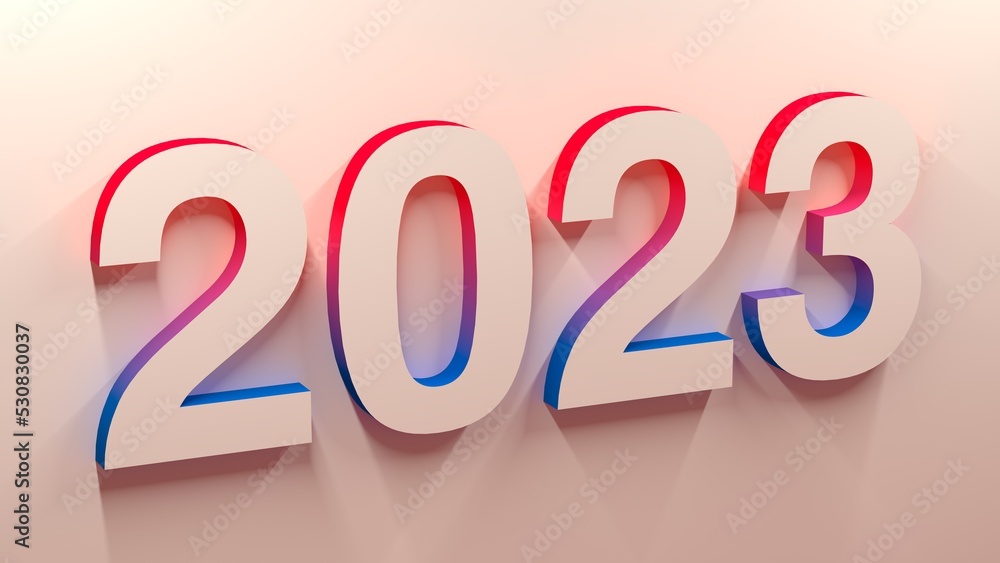 Sexy Light Corporate Number 2023 Design With Blue Red Gradient Color On The Wall 3D Rendering Sexy Light Corporate Number 2023 Design With Blue Red Gradient Color On The Wall 3D Rendering