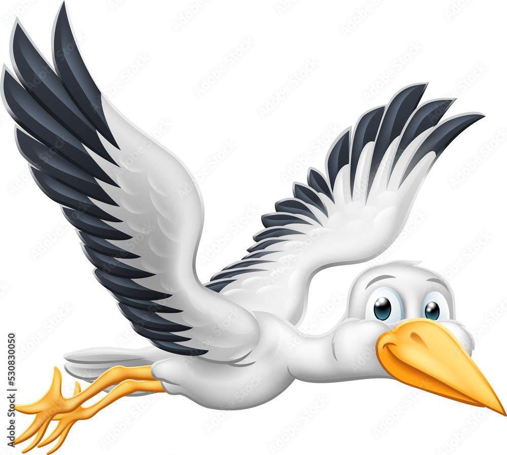 Fototapeta premium Stork Cartoon Pregnancy Myth Bird Flying
