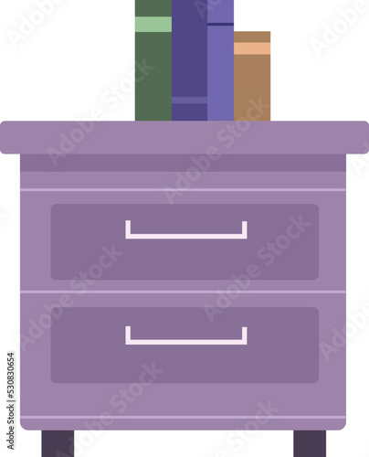Wooden furniture with drawers and book standing on top