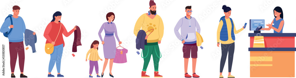 People waiting in line to cashier in clothing store People waiting in line to cashier in clothing store