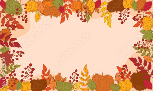 Autumn leaves background vector with pumpkins and leaves