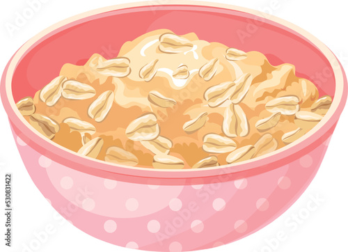 Oatmeal cereal in bowl. Cartoon healthy breakfast icon